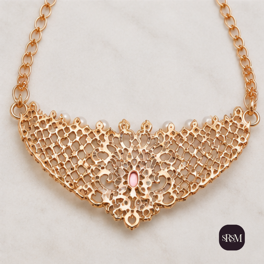 Elegant Ruby American Diamond Necklace with Gold Link Chain | Designer Party Wear Jewellery - Image 2