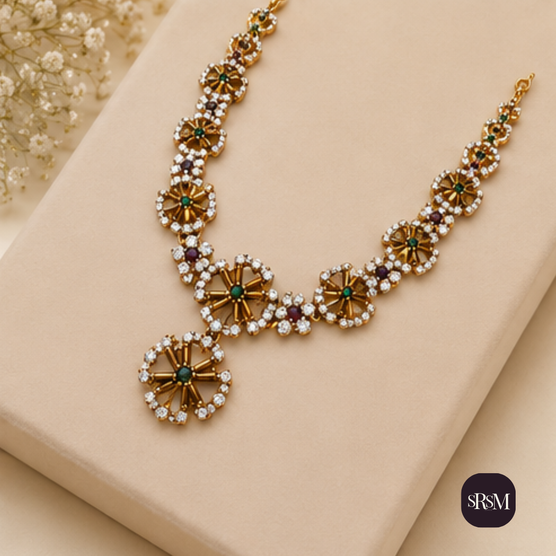 Elegant Ruby & Emerald Floral Collar Necklace Set | Gold Finish Designer Jewellery - Image 3