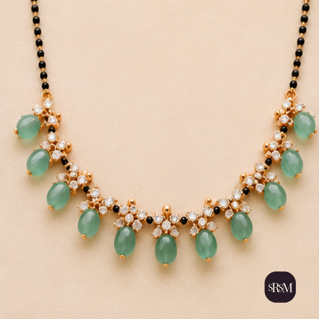 Traditional Green Stone & Pearl Mangalsutra | Gold Plated Designer Mangalsutra for Women - Image 6