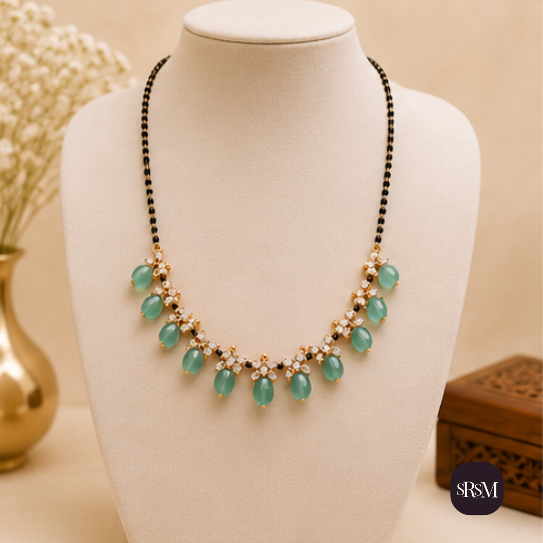 Traditional Green Stone & Pearl Mangalsutra | Gold Plated Designer Mangalsutra for Women - Image 4