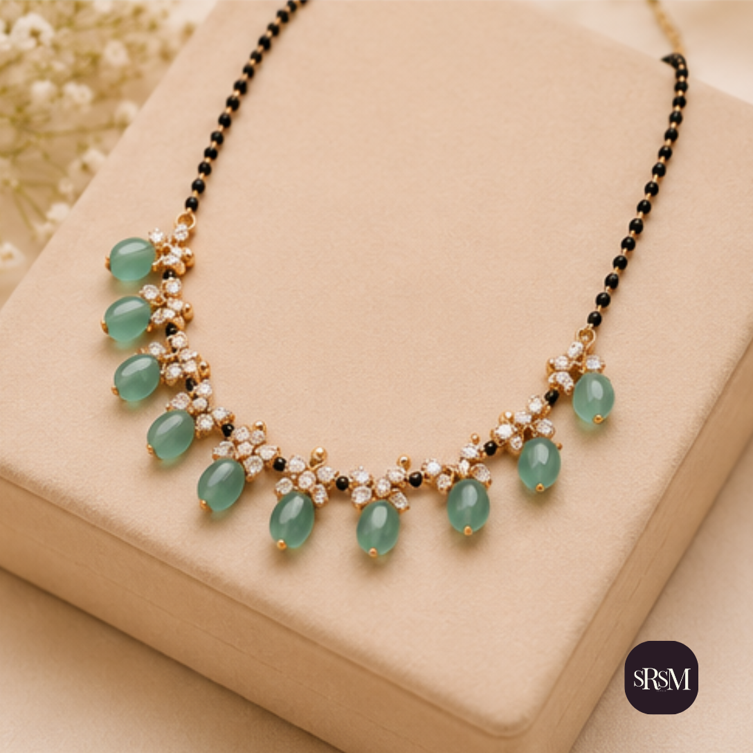 Traditional Green Stone & Pearl Mangalsutra | Gold Plated Designer Mangalsutra for Women - Image 3