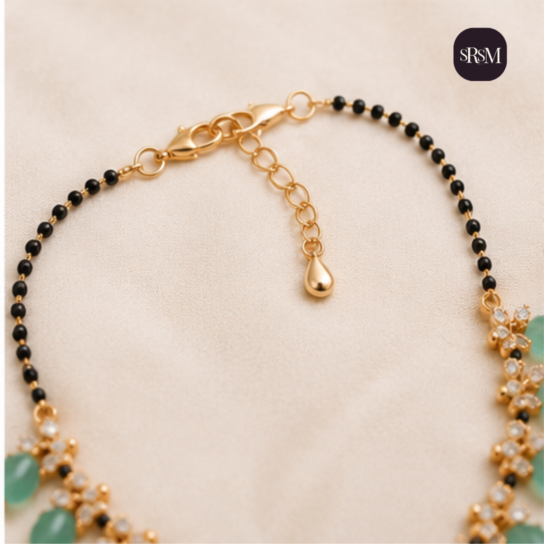 Traditional Green Stone & Pearl Mangalsutra | Gold Plated Designer Mangalsutra for Women - Image 2