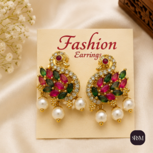 Traditional Peacock American Diamond Earrings