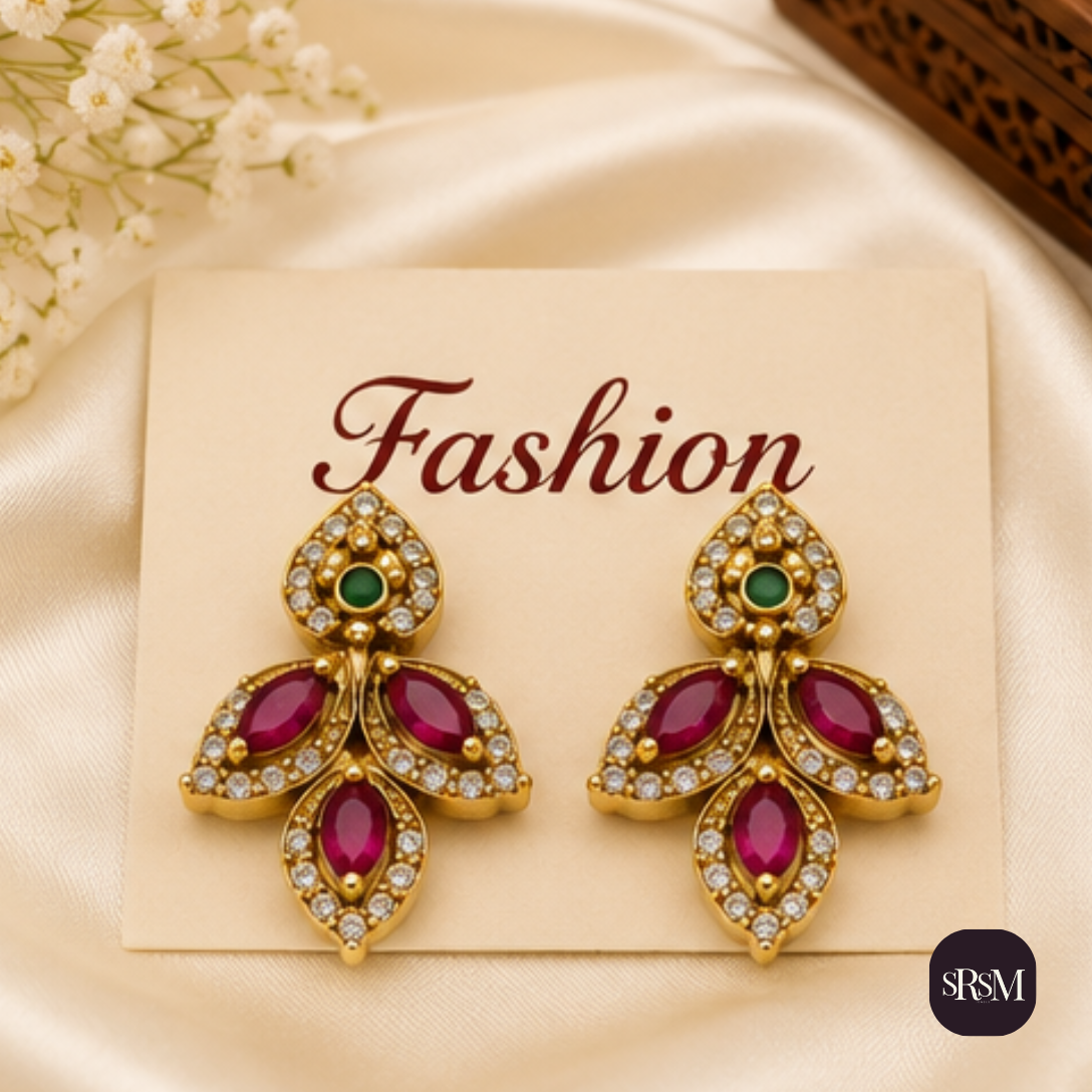 Traditional Leaf Floral American Diamond Drop Earrings
