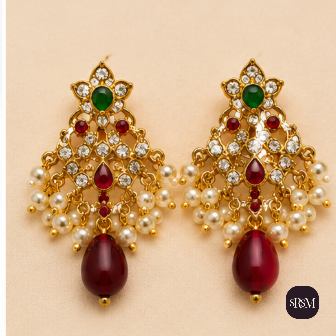 Traditional Chandelier American Diamond Earrings with Ruby Stones | Gold Plated Party Wear Earrings - Image 6