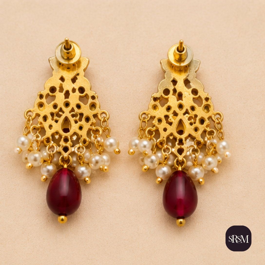 Traditional Chandelier American Diamond Earrings with Ruby Stones | Gold Plated Party Wear Earrings - Image 2